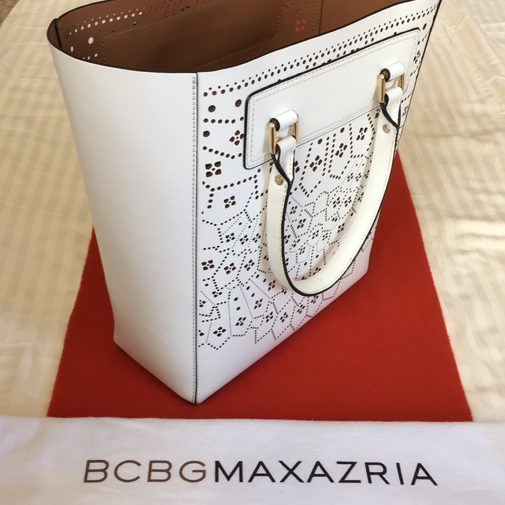 BCBGMaxazria white laser cut tote bag